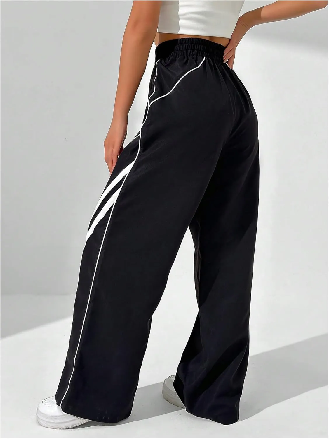 GORGLITTER Women's Y2k Elastic High Waisted Baggy Track Pants Vintage Wide Leg Parachute Trousers