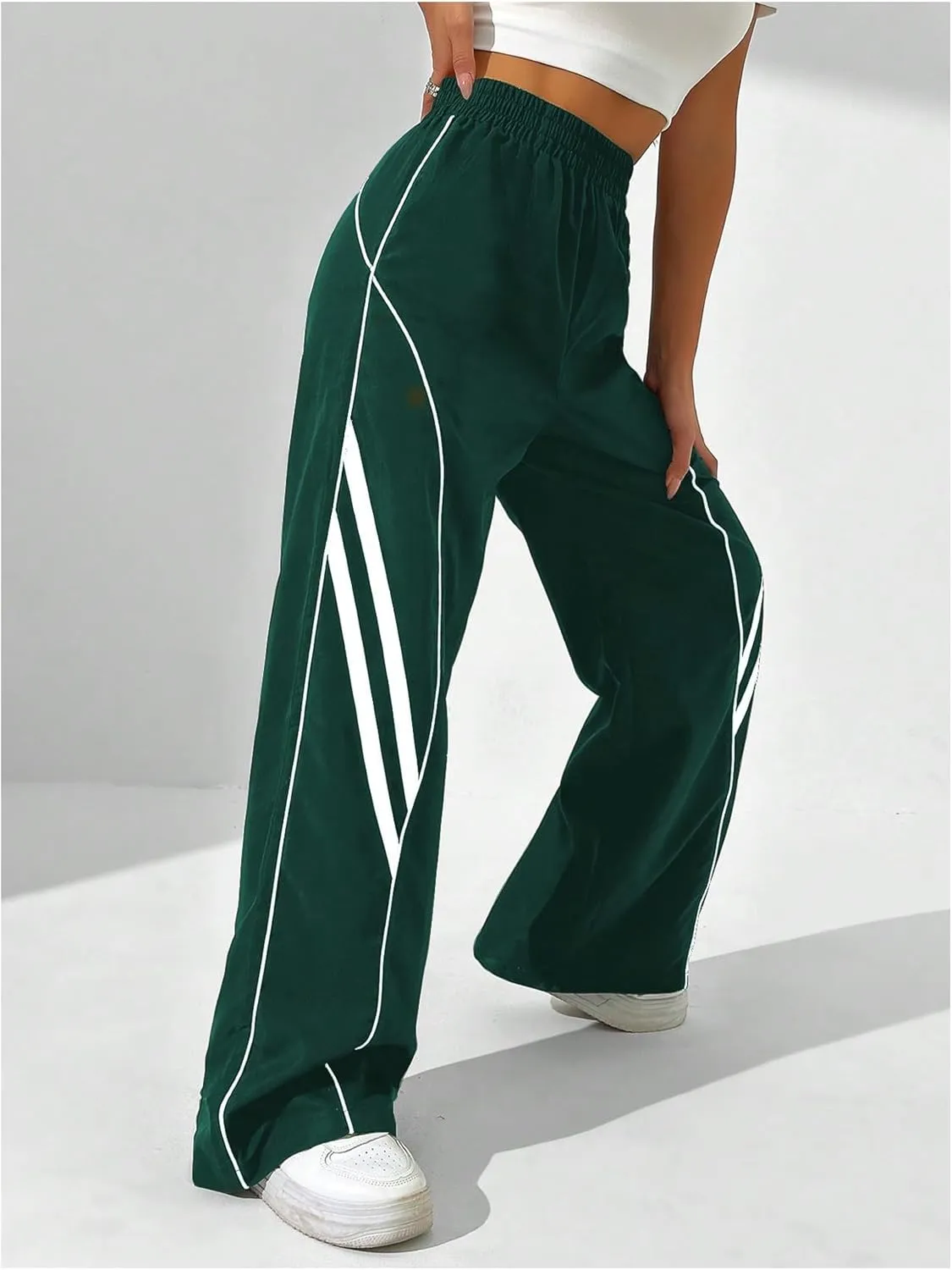 GORGLITTER Women's Y2k Elastic High Waisted Baggy Track Pants Vintage Wide Leg Parachute Trousers
