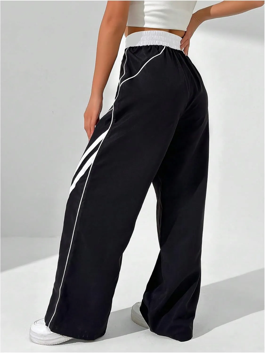 GORGLITTER Women's Y2k Elastic High Waisted Baggy Track Pants Vintage Wide Leg Parachute Trousers