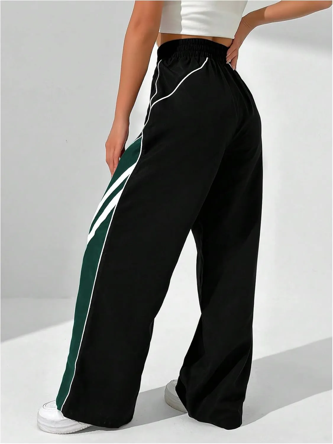 GORGLITTER Women's Y2k Elastic High Waisted Baggy Track Pants Vintage Wide Leg Parachute Trousers