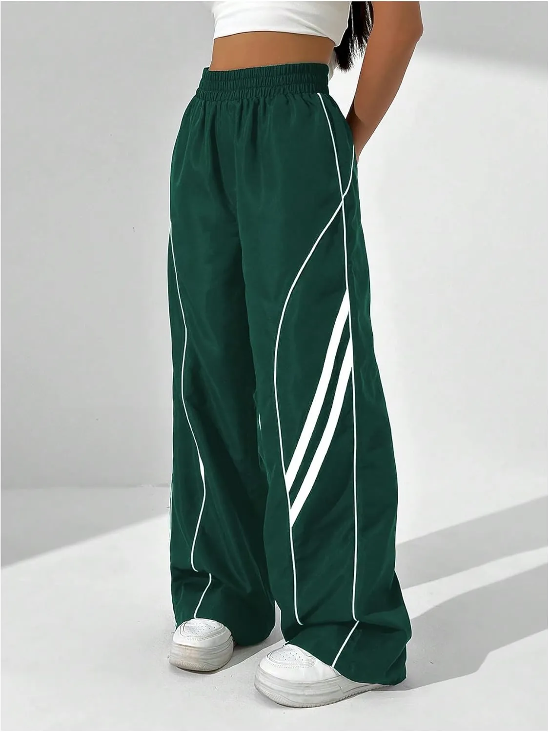 GORGLITTER Women's Y2k Elastic High Waisted Baggy Track Pants Vintage Wide Leg Parachute Trousers
