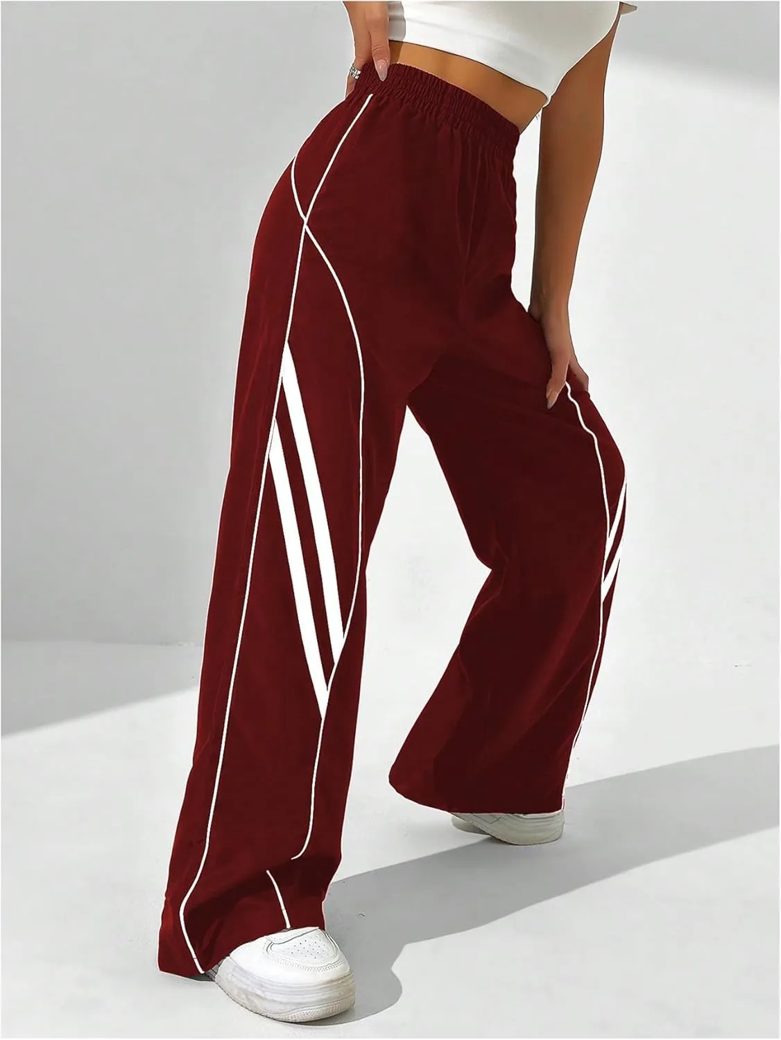 GORGLITTER Women's Y2k Elastic High Waisted Baggy Track Pants Vintage Wide Leg Parachute Trousers