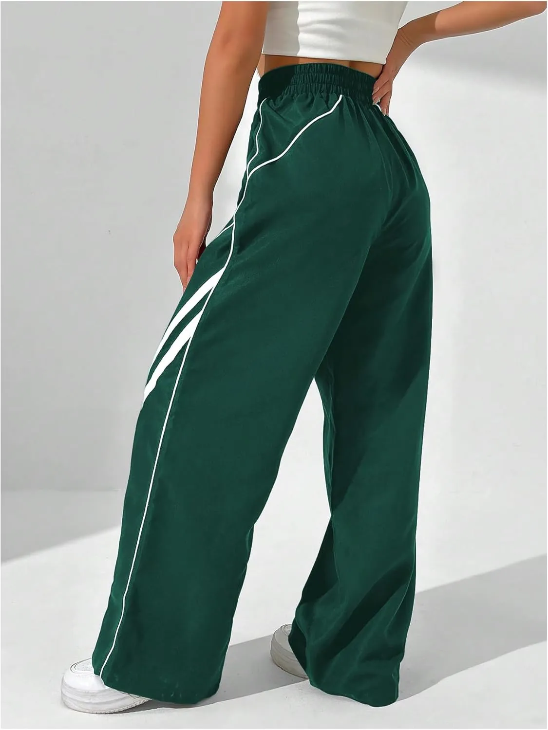 GORGLITTER Women's Y2k Elastic High Waisted Baggy Track Pants Vintage Wide Leg Parachute Trousers