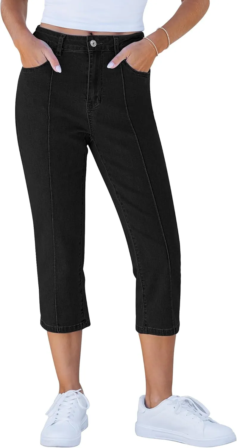 GRAPENT Capri Jeans for Women High Waisted Stretchy Denim Capris Front Seamed Cropped Skinny Slim Fit Jeans with Pockets