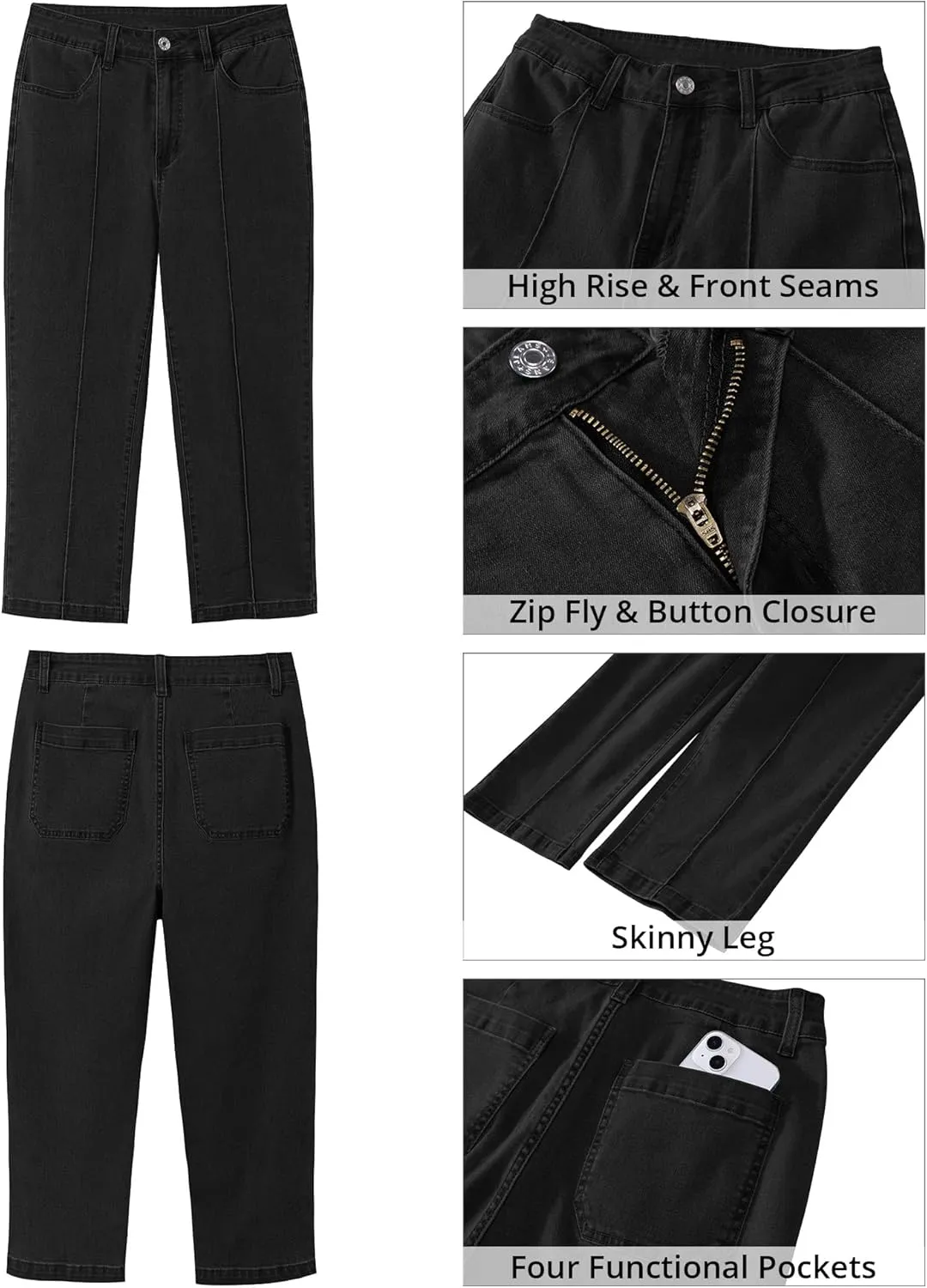 GRAPENT Capri Jeans for Women High Waisted Stretchy Denim Capris Front Seamed Cropped Skinny Slim Fit Jeans with Pockets