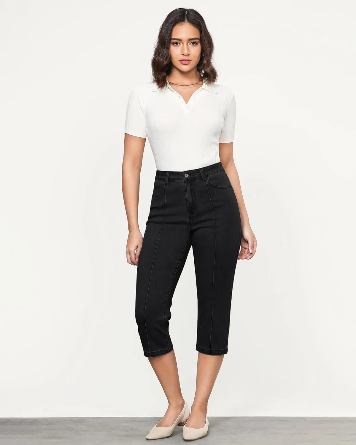 GRAPENT Capri Jeans for Women High Waisted Stretchy Denim Capris Front Seamed Cropped Skinny Slim Fit Jeans with Pockets