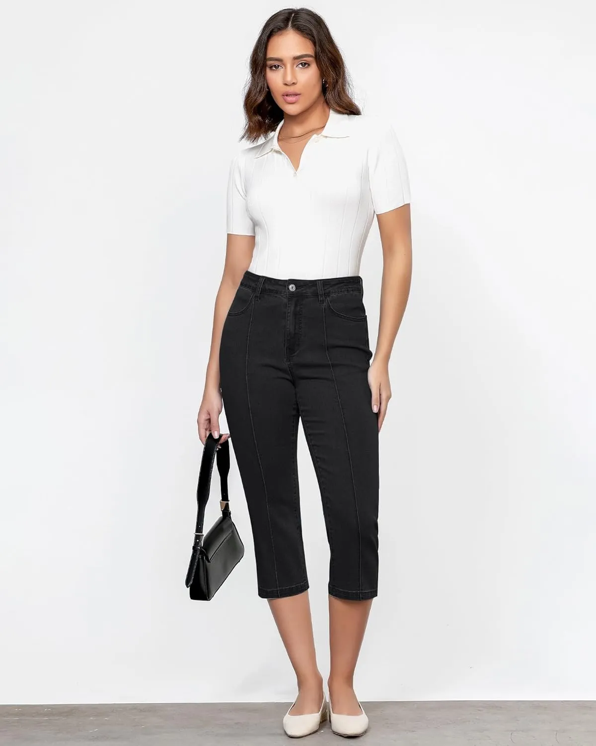 GRAPENT Capri Jeans for Women High Waisted Stretchy Denim Capris Front Seamed Cropped Skinny Slim Fit Jeans with Pockets