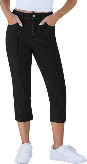 GRAPENT Capri Jeans for Women High Waisted Stretchy Denim Capris Front Seamed Cropped Skinny Slim Fit Jeans with Pockets