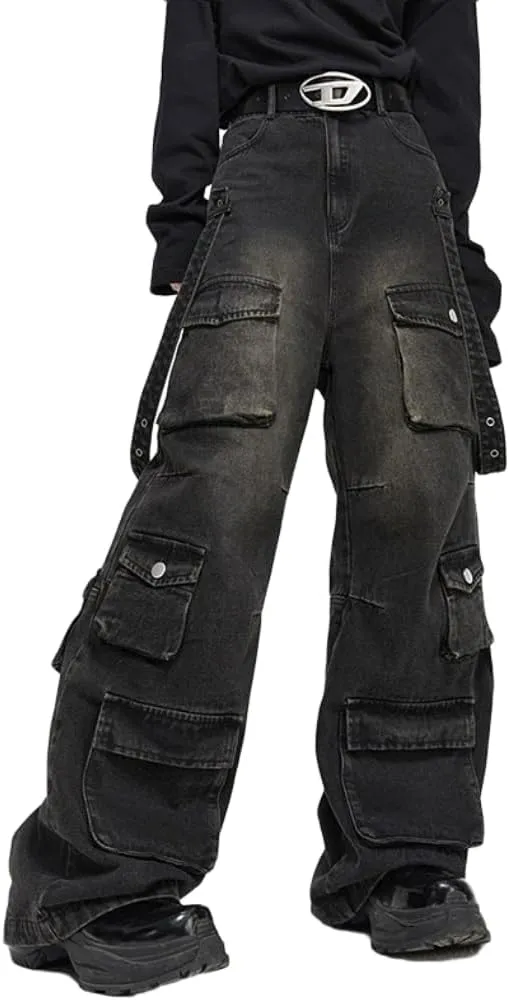 Grunge Jeans Fairy Grunge for Women Men Cyber Cute Baggy Pants High Waist Flair Loose Trousers Bell Pants