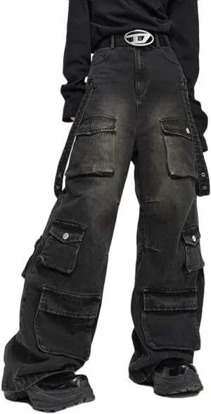 Grunge Jeans Fairy Grunge for Women Men Cyber Cute Baggy Pants High Waist Flair Loose Trousers Bell Pants