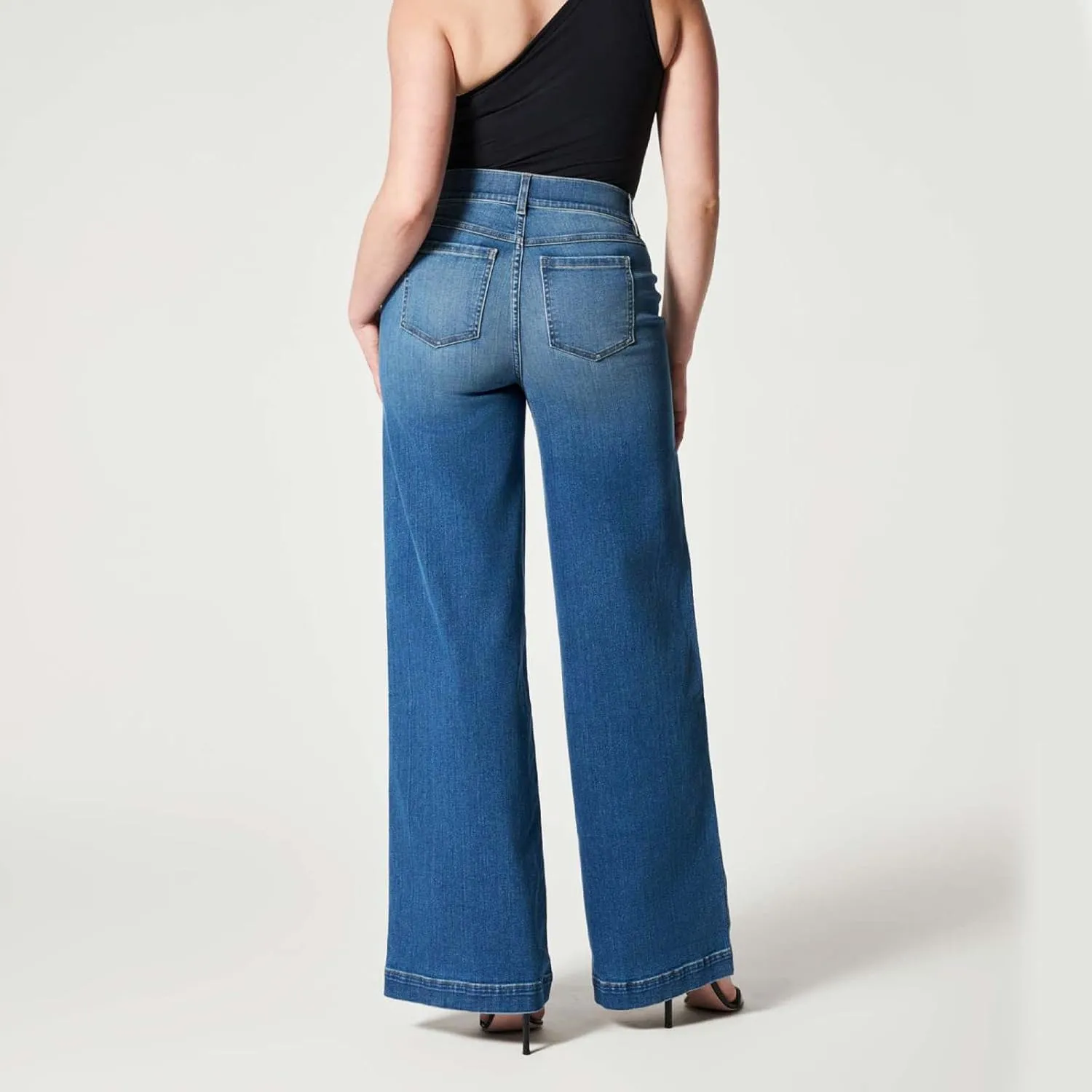 Gumipy Women Seamed Front Wide Leg Jeans Elastic Waist Stretch Denim Flare Jeans High Waisted Baggy Jean Bell Bottom Jeans