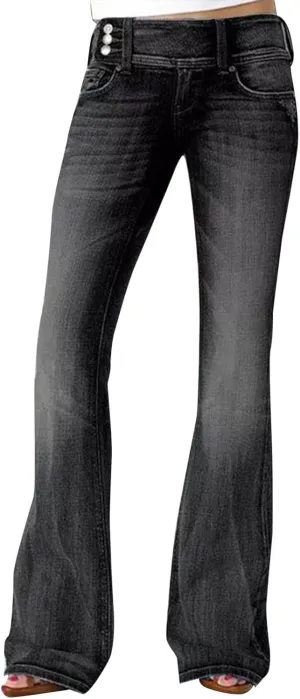 Gumipy Women Seamed Front Wide Leg Jeans Elastic Waist Stretch Denim Flare Jeans High Waisted Baggy Jean Bell Bottom Jeans