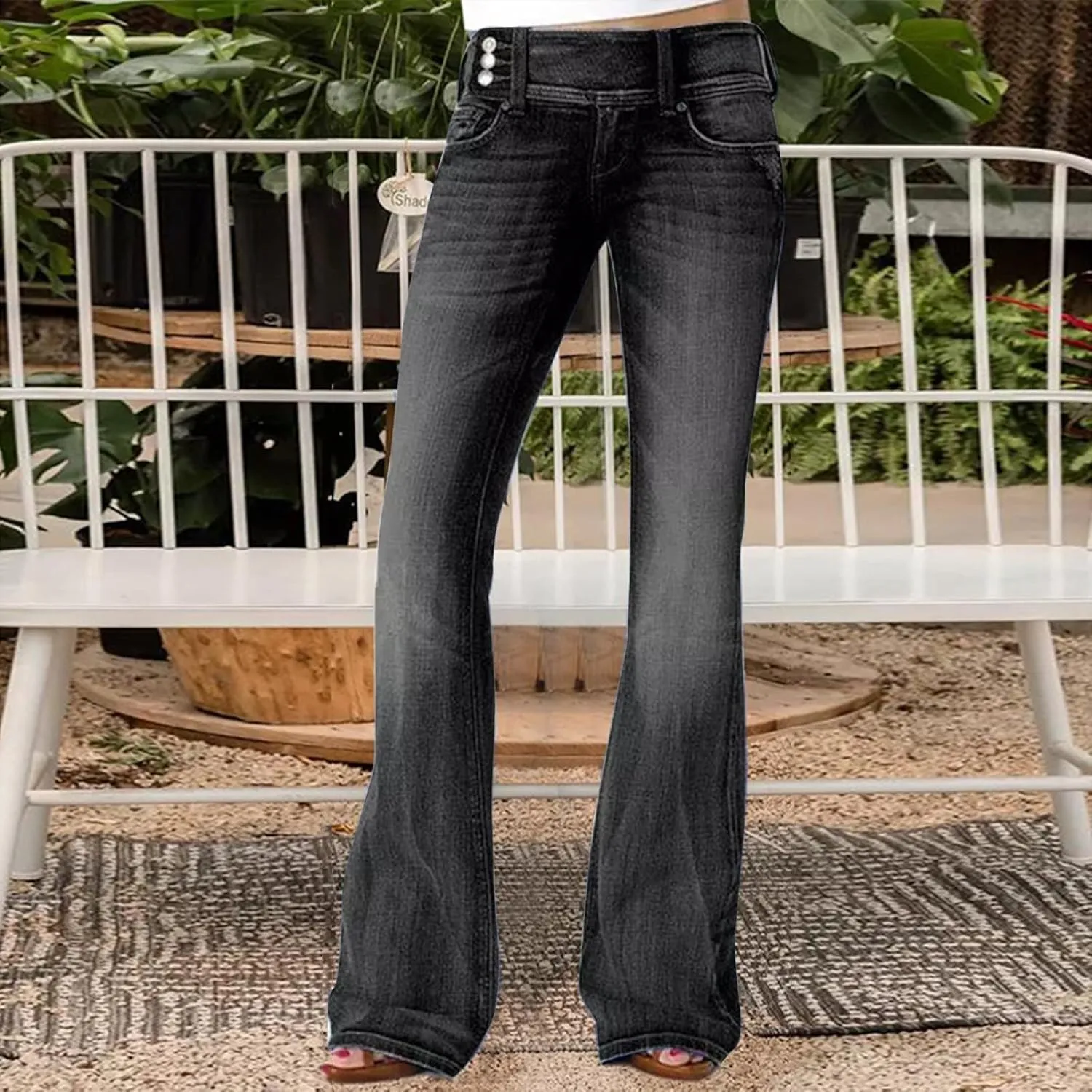 Gumipy Women Seamed Front Wide Leg Jeans Elastic Waist Stretch Denim Flare Jeans High Waisted Baggy Jean Bell Bottom Jeans
