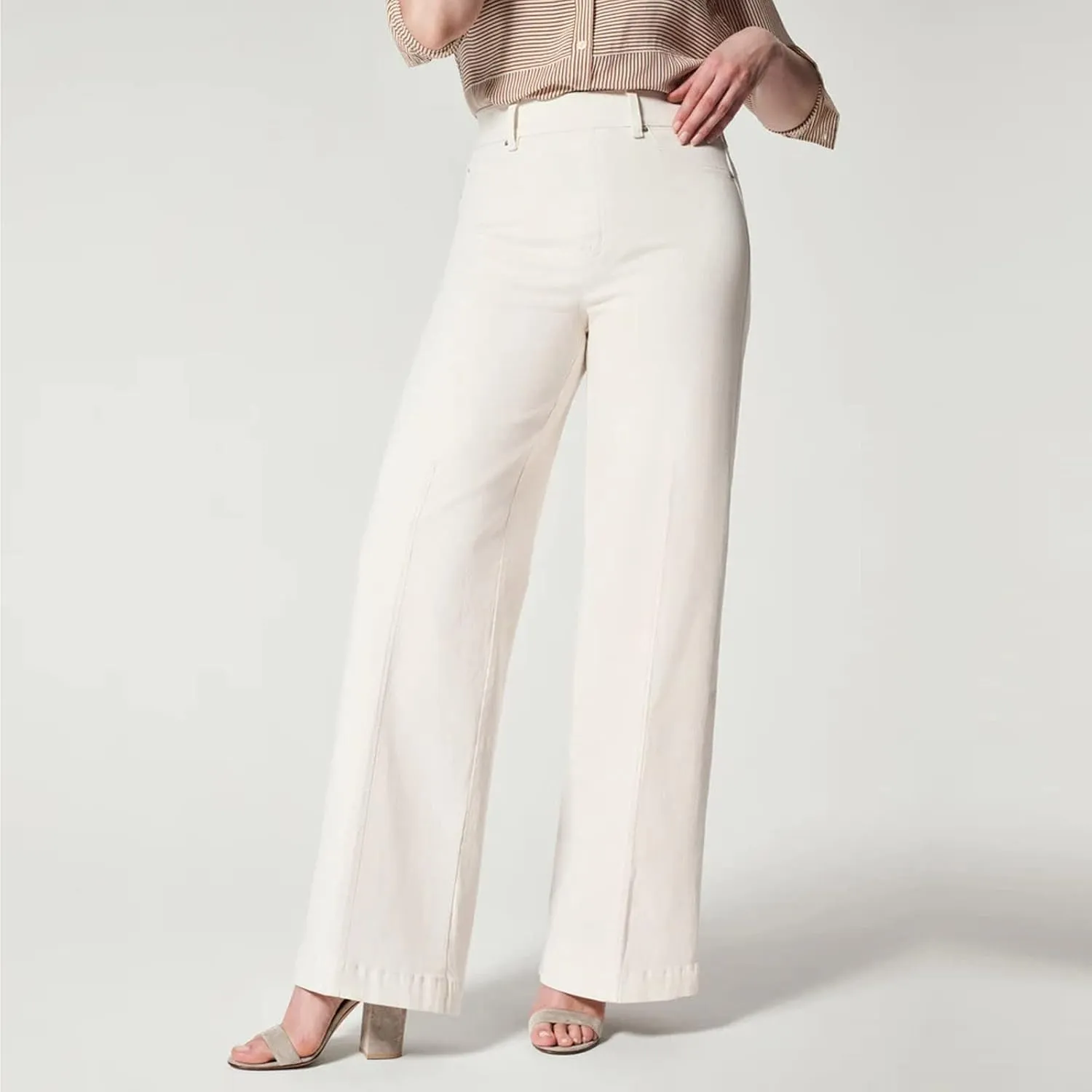 Gumipy Women Seamed Front Wide Leg Jeans Elastic Waist Stretch Denim Flare Jeans High Waisted Baggy Jean Bell Bottom Jeans