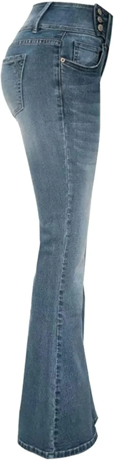 Gumipy Women Seamed Front Wide Leg Jeans Elastic Waist Stretch Denim Flare Jeans High Waisted Baggy Jean Bell Bottom Jeans