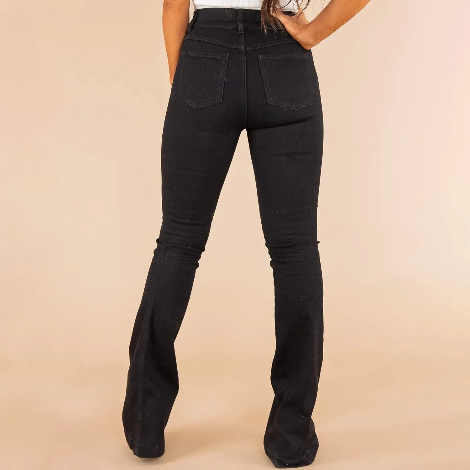 Gumipy Women Seamed Front Wide Leg Jeans Elastic Waist Stretch Denim Flare Jeans High Waisted Baggy Jean Bell Bottom Jeans