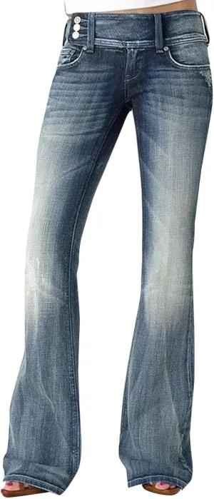 Gumipy Women Seamed Front Wide Leg Jeans Elastic Waist Stretch Denim Flare Jeans High Waisted Baggy Jean Bell Bottom Jeans