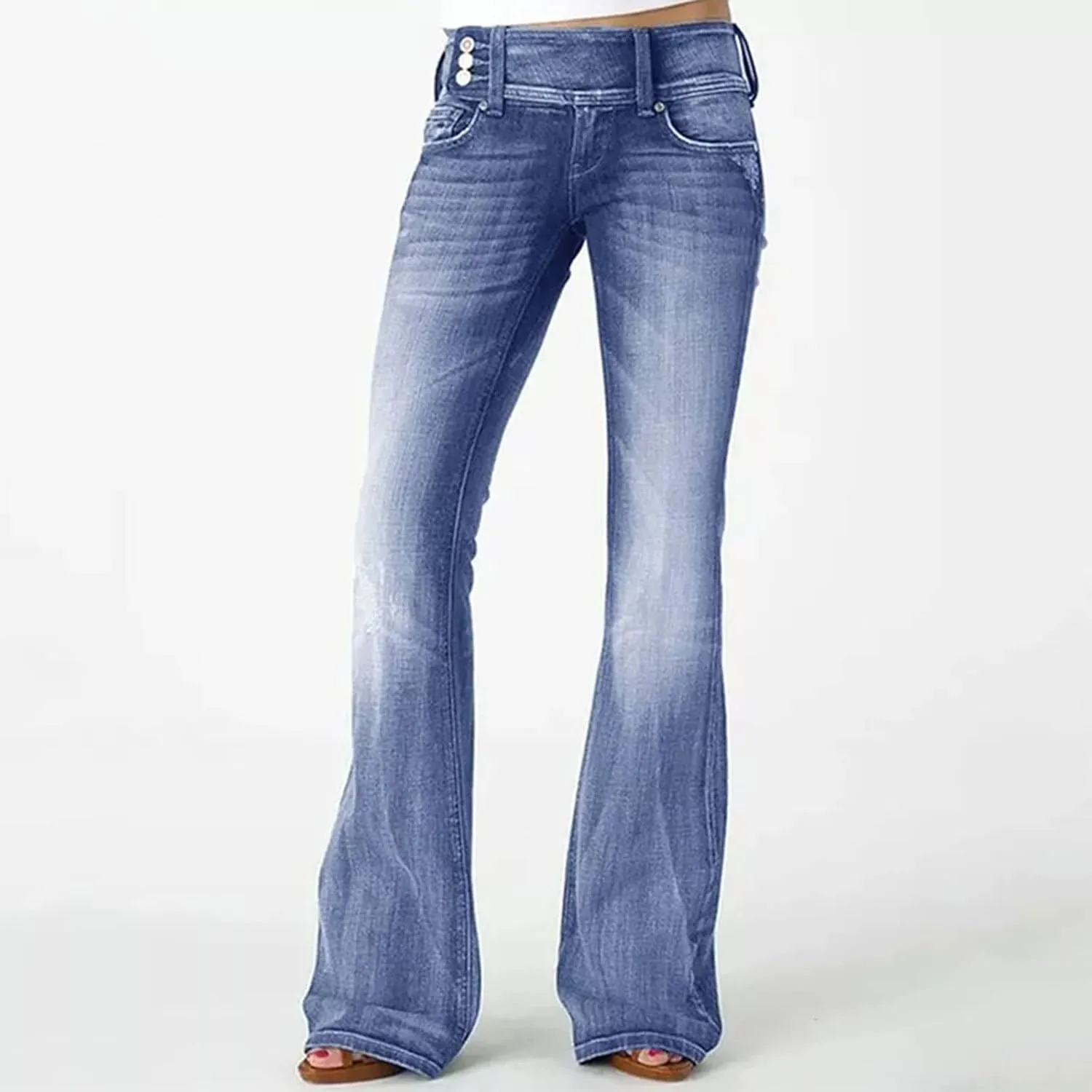 Gumipy Women Seamed Front Wide Leg Jeans Elastic Waist Stretch Denim Flare Jeans High Waisted Baggy Jean Bell Bottom Jeans