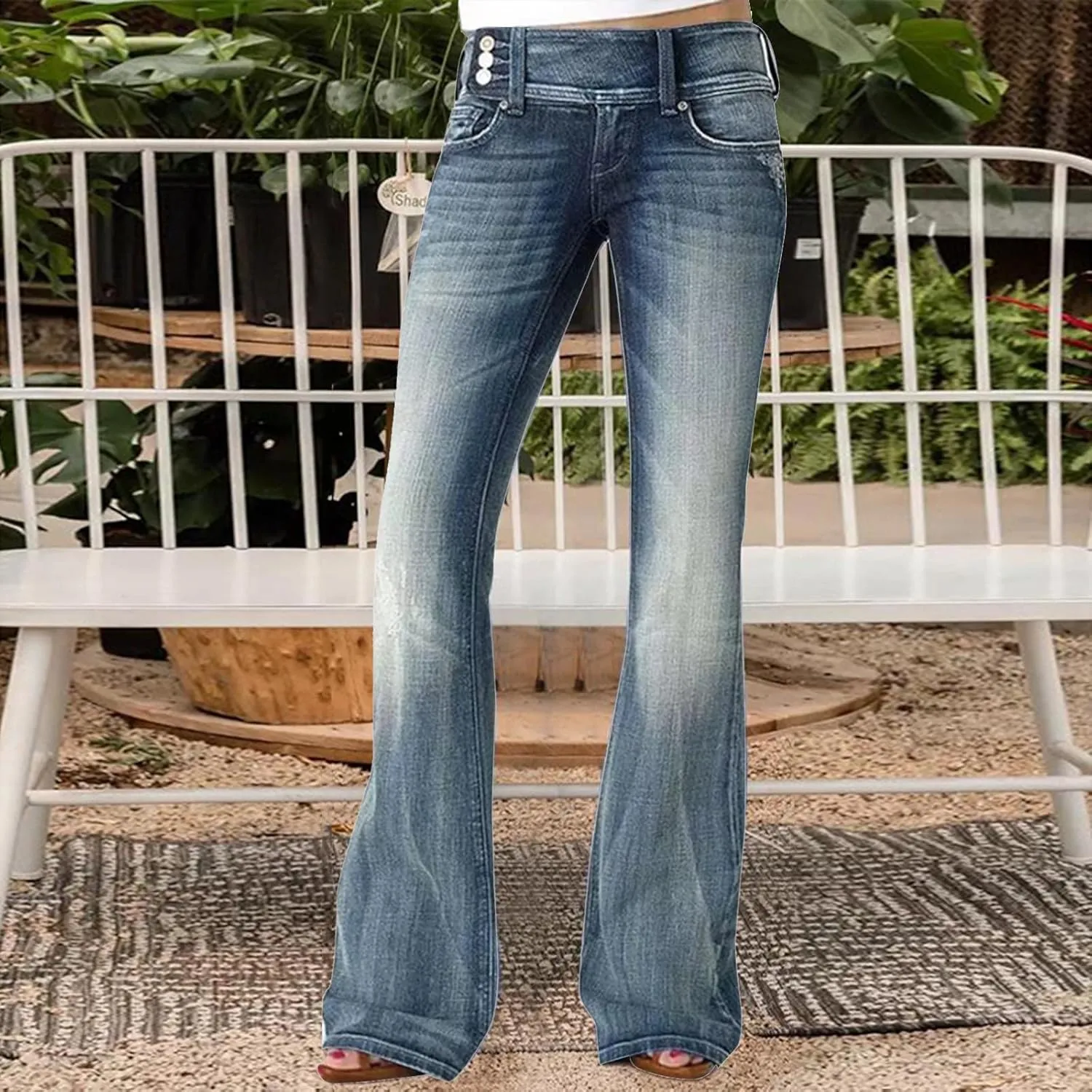 Gumipy Women Seamed Front Wide Leg Jeans Elastic Waist Stretch Denim Flare Jeans High Waisted Baggy Jean Bell Bottom Jeans