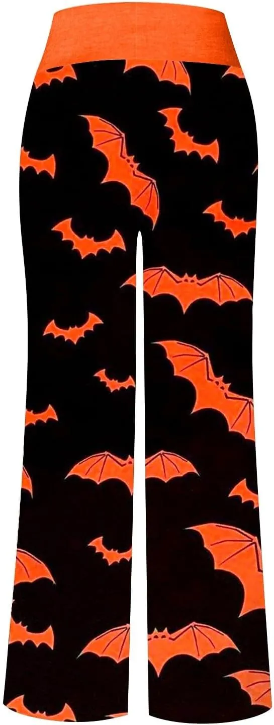 Halloween Women's Soft Comfy Wide Leg Lounge Pj Pants - Baggy Elastic High Waisted Sleepwear