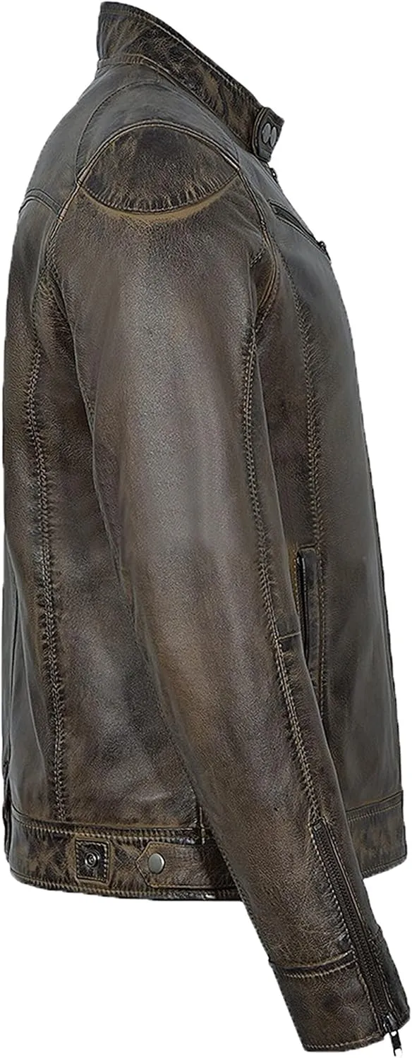 HANDSY Leather Jackets For Men - Leather Motorcycle Jacket Men -leather Biker Jacket Men - Real Leather Jackets For Men