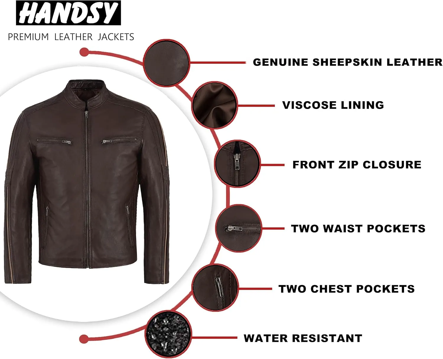 HANDSY Leather Jackets For Men - Leather Motorcycle Jacket Men -leather Biker Jacket Men - Real Leather Jackets For Men