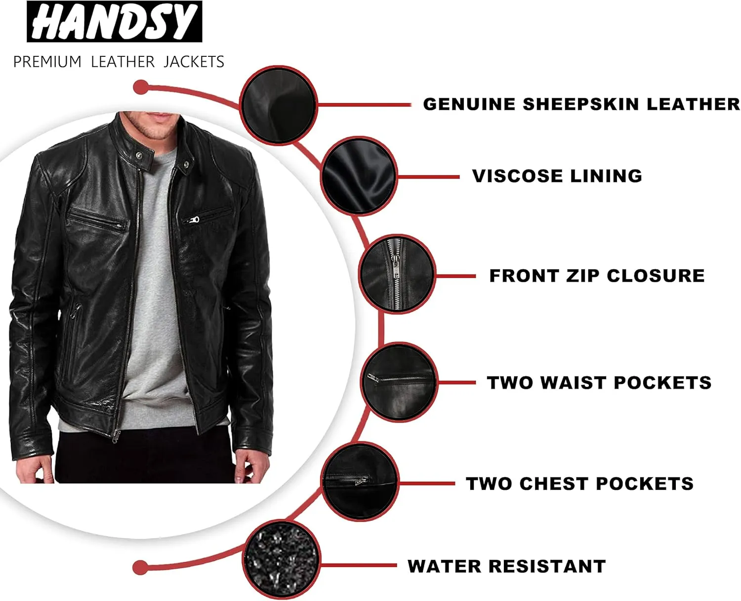 HANDSY Leather Jackets For Men - Leather Motorcycle Jacket Men -leather Biker Jacket Men - Real Leather Jackets For Men