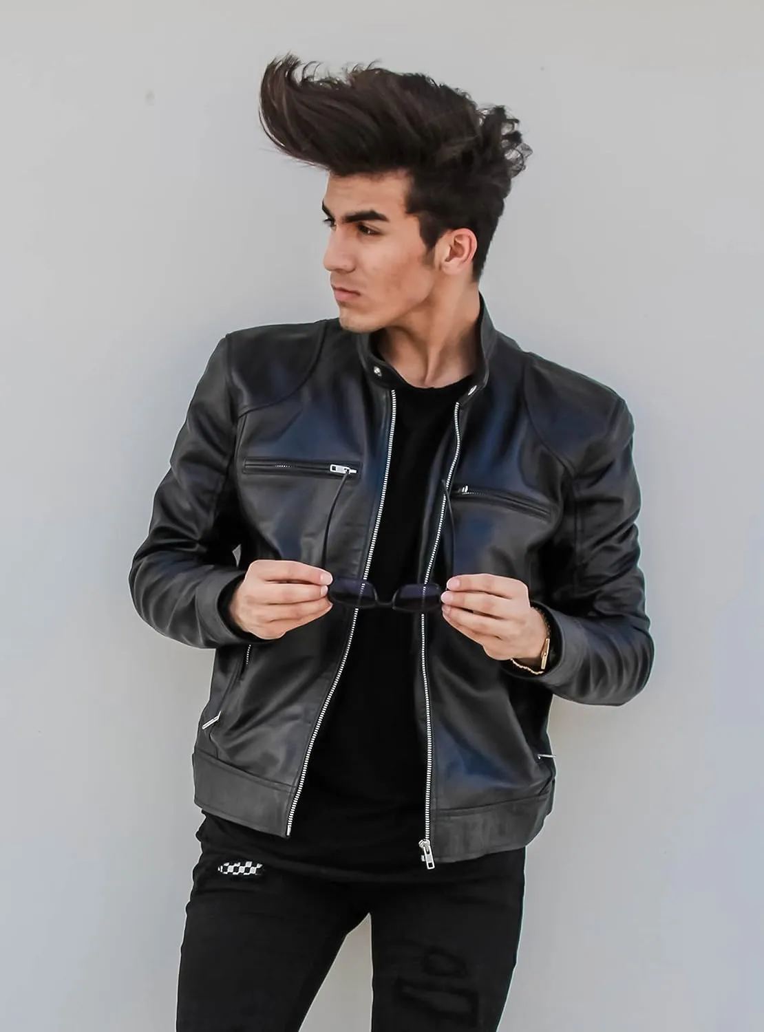HANDSY Leather Jackets For Men - Leather Motorcycle Jacket Men -leather Biker Jacket Men - Real Leather Jackets For Men