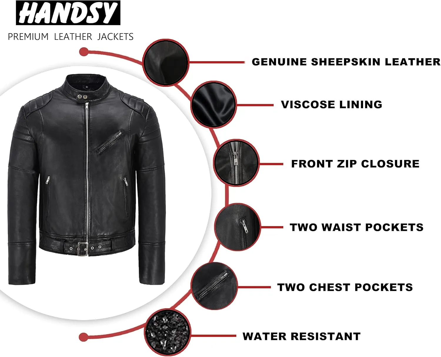 HANDSY Leather Jackets For Men - Leather Motorcycle Jacket Men -leather Biker Jacket Men - Real Leather Jackets For Men