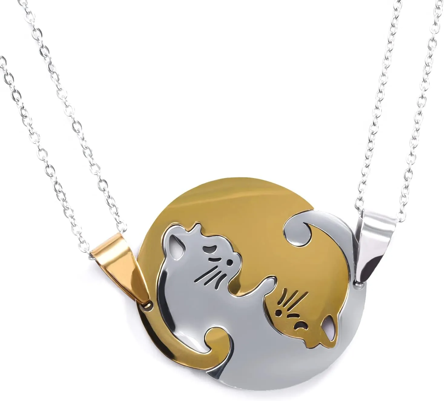 HANRESHE Cat Matching Necklaces Best Friend Necklaces Heart Yin Yang Friendship Necklace For 2