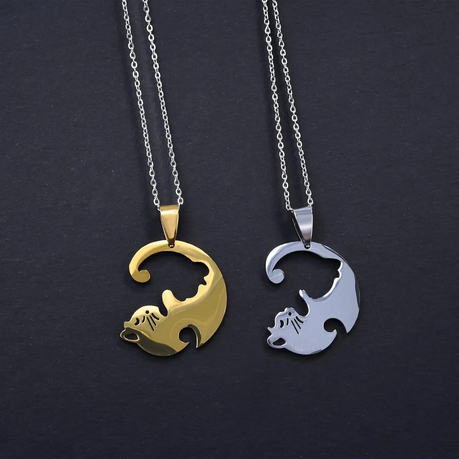 HANRESHE Cat Matching Necklaces Best Friend Necklaces Heart Yin Yang Friendship Necklace For 2