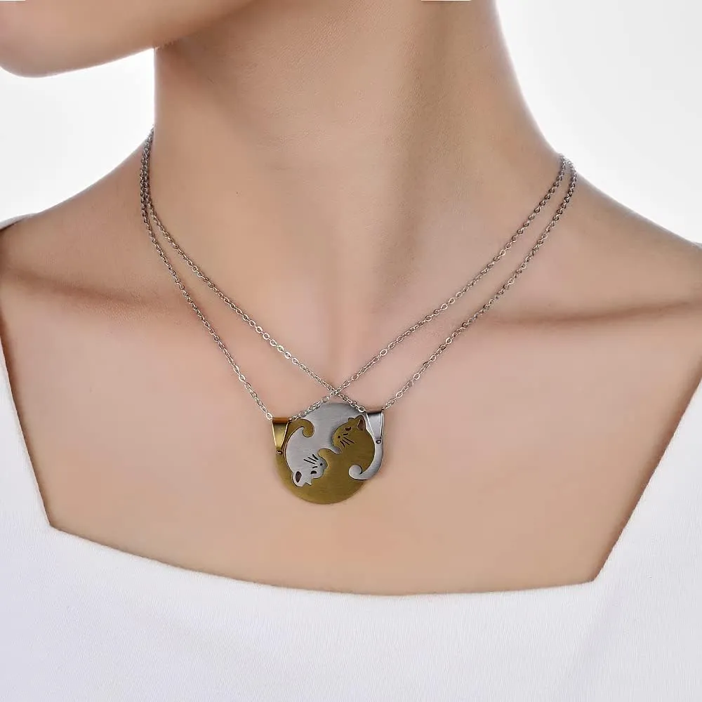 HANRESHE Cat Matching Necklaces Best Friend Necklaces Heart Yin Yang Friendship Necklace For 2
