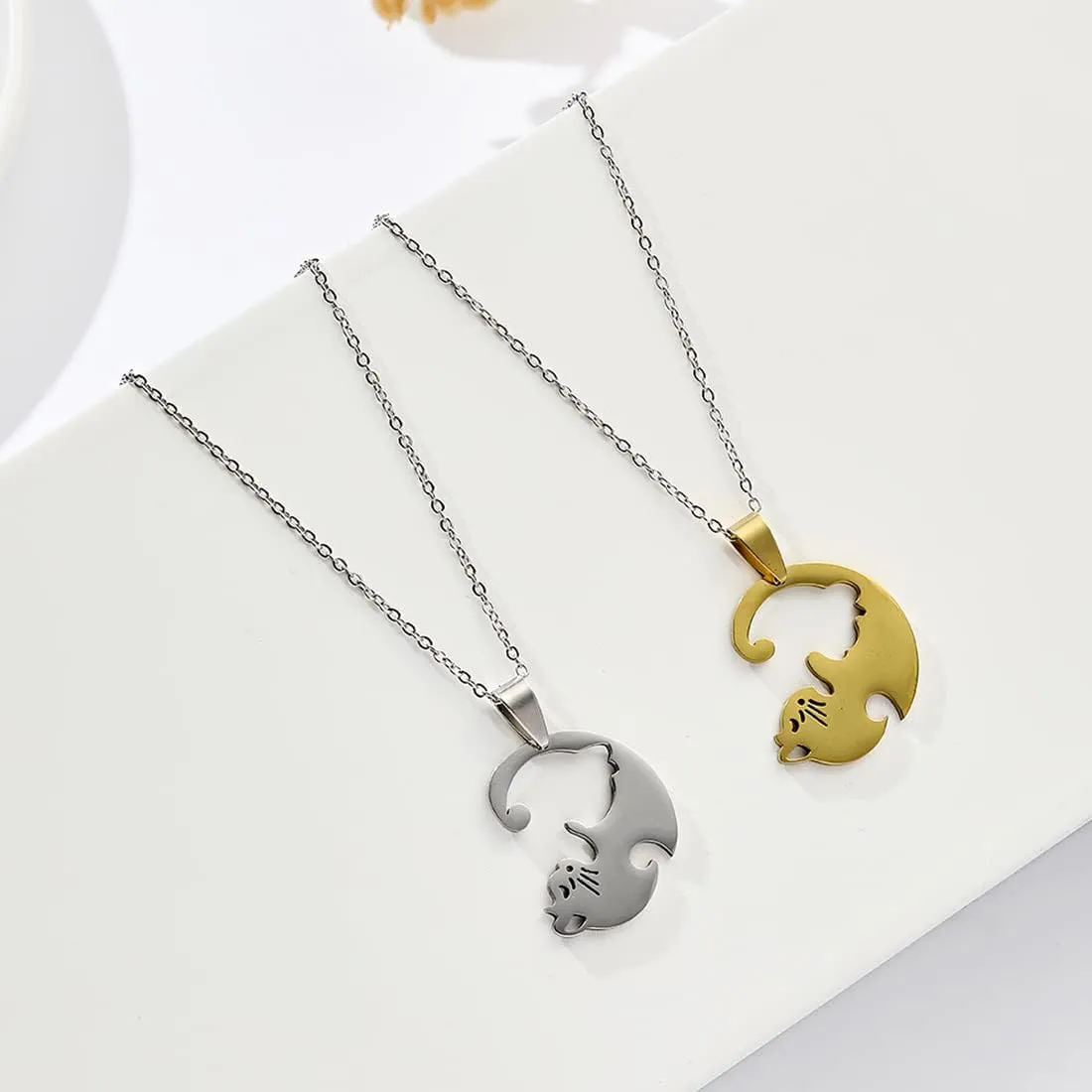 HANRESHE Cat Matching Necklaces Best Friend Necklaces Heart Yin Yang Friendship Necklace For 2