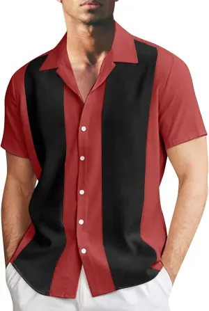 Hawaiian Shirt Men Retro Vintage Guayabera Cuban Shirts Beach Shirts Vacation Striped Cuban Style Camp Shirt Linen Shirts for Men Loose Striped Cuban Shirts Funny Guayabera Beach Shirts