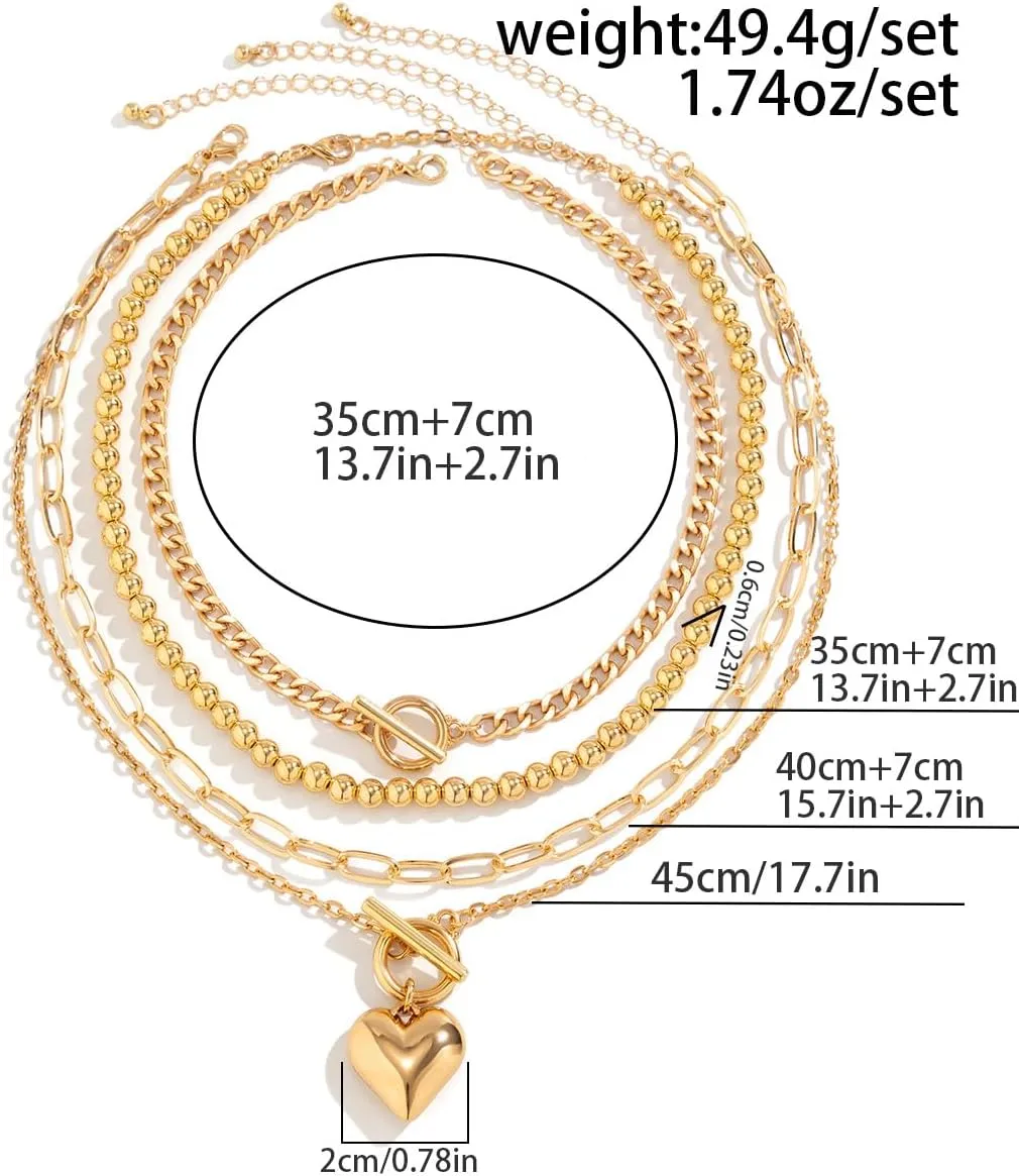 Heart Choker Necklaces Gold Silver Plated Link Paper Clip Chain Layered Necklaces Chunky Heart Pendant Necklaces Y2k Grunge Wedding Party Jewelry Gifts for Women