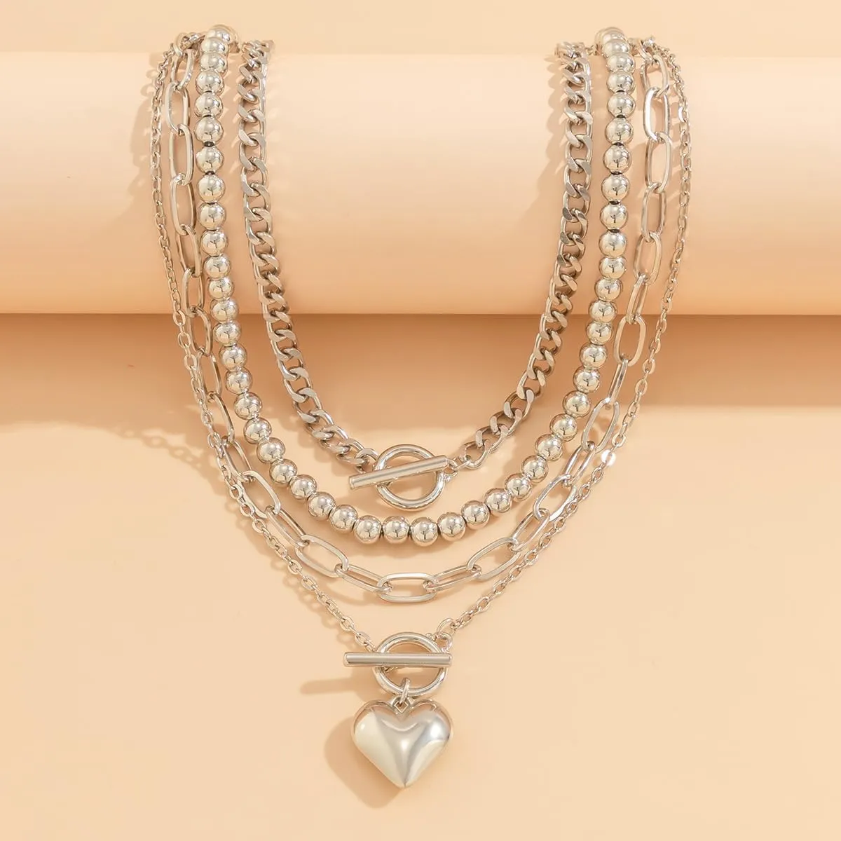 Heart Choker Necklaces Gold Silver Plated Link Paper Clip Chain Layered Necklaces Chunky Heart Pendant Necklaces Y2k Grunge Wedding Party Jewelry Gifts for Women