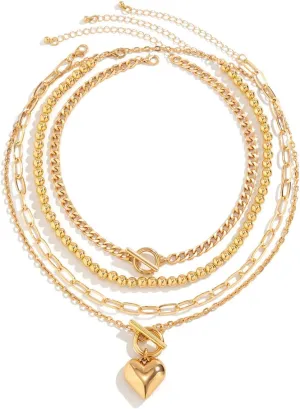 Heart Choker Necklaces Gold Silver Plated Link Paper Clip Chain Layered Necklaces Chunky Heart Pendant Necklaces Y2k Grunge Wedding Party Jewelry Gifts for Women