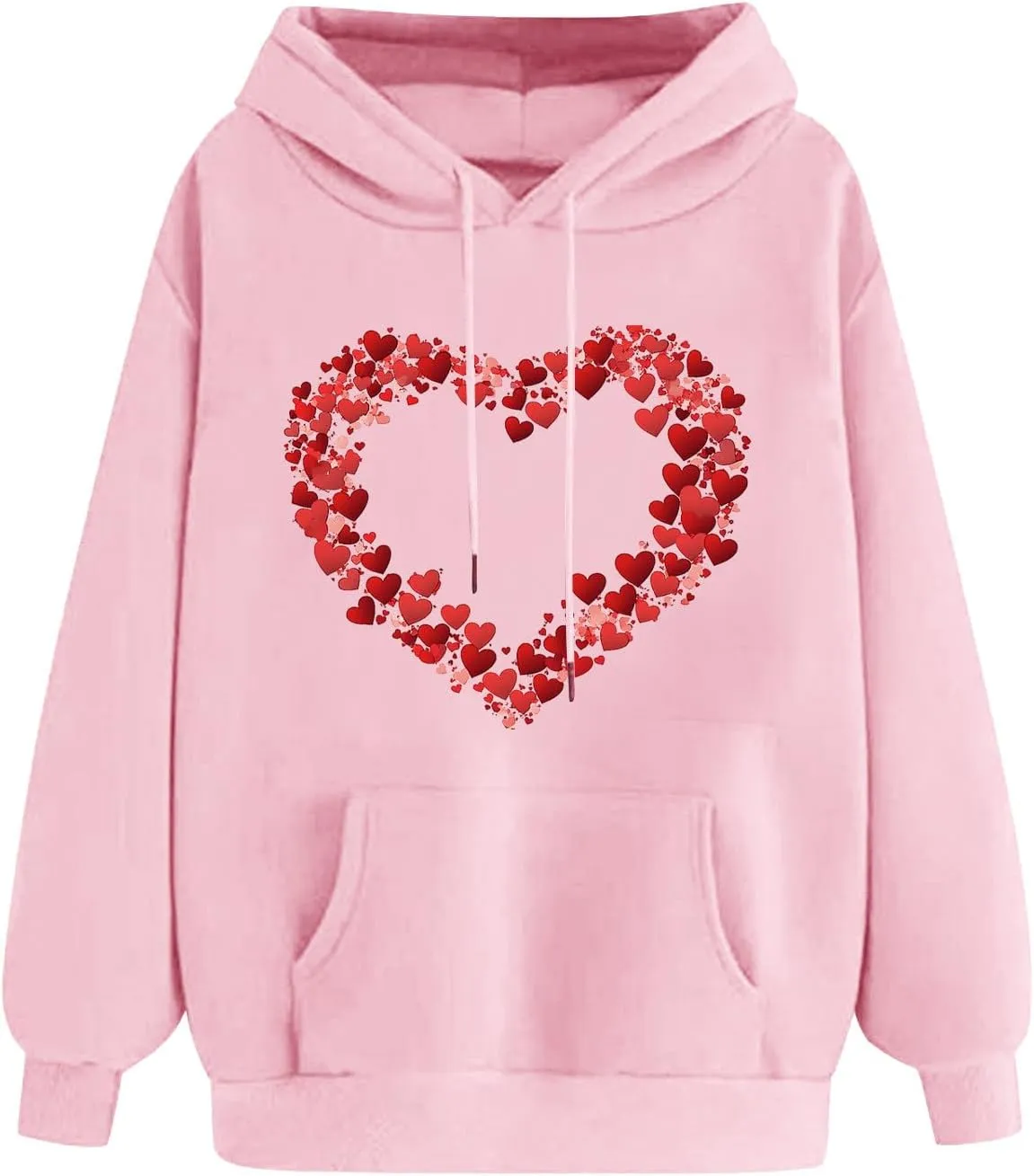 Heart Graphic Hoodies for Women Cute Long Sleeve Valentines Sweatshirts Trendy Comfy Hooded Pullover with Pockets