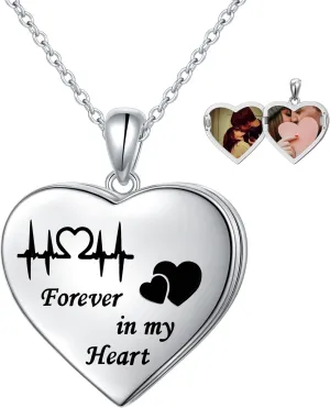 Heart Locket Necklace That Holds Pictures S925 Sterling Silver Forever in My Heart Pendant Photo Necklace Locket for Women Valentine's Day Gifts