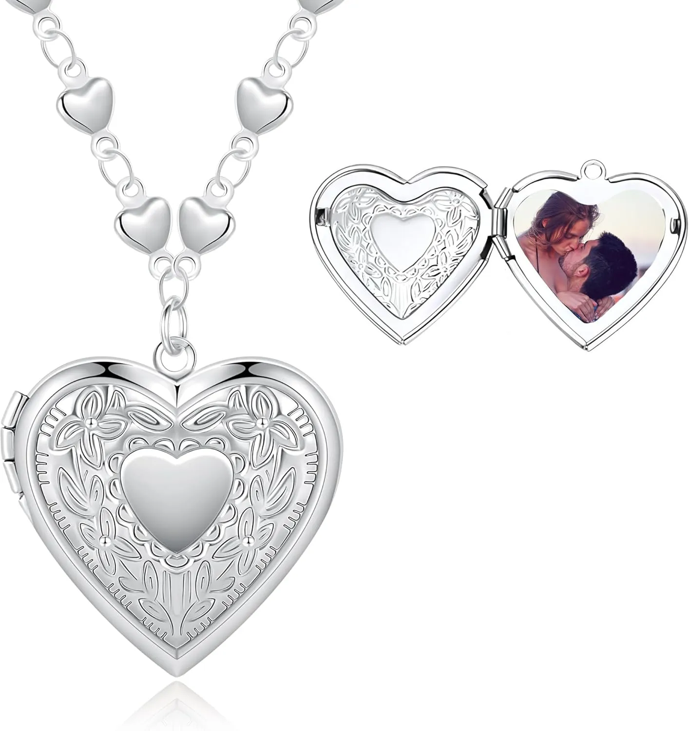 Heart Locket Pendant necklace for Women Photo Silver Lockets Necklaces that Holds Pictures Jewelry