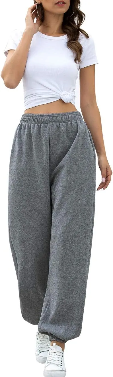 HeSaYep Women's High Waisted Sweatpants Workout Active Joggers Pants Baggy Lounge Bottoms
