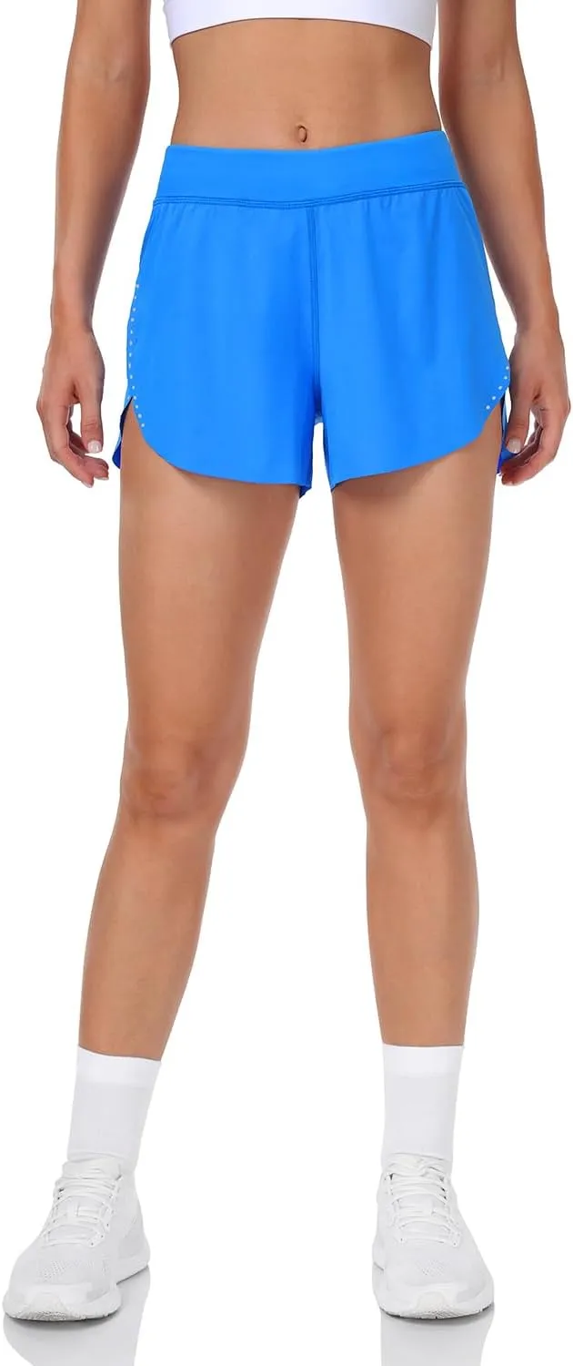 HeyNuts My Pace Running Shorts for Women, Mid Waisted Reflective Athletic Shorts Lined Workout Shorts 3"