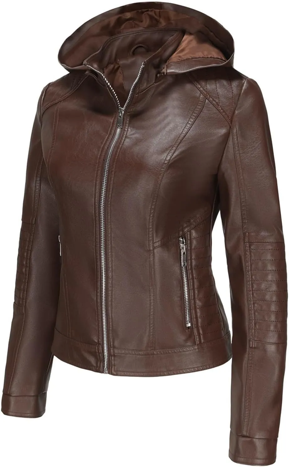 HGps8w Women's Faux Leather Jacket Classic Full Zip Motorcycle Jackets PU Biker Coat with Removable Hood