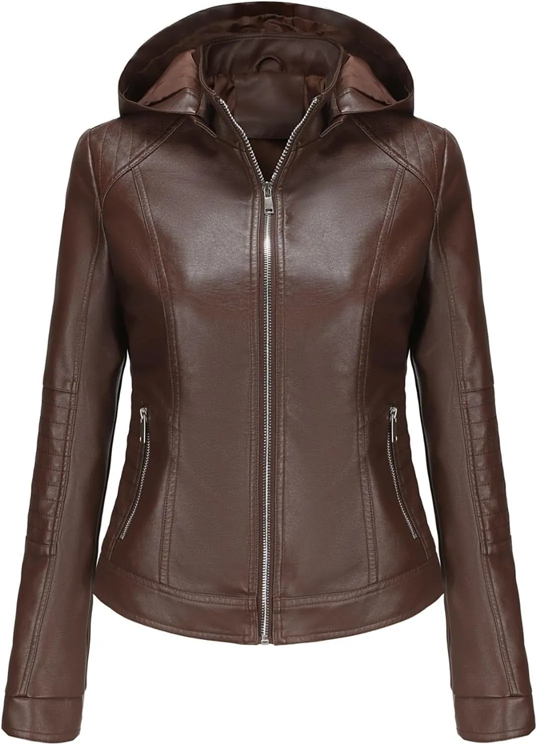 HGps8w Women's Faux Leather Jacket Classic Full Zip Motorcycle Jackets PU Biker Coat with Removable Hood