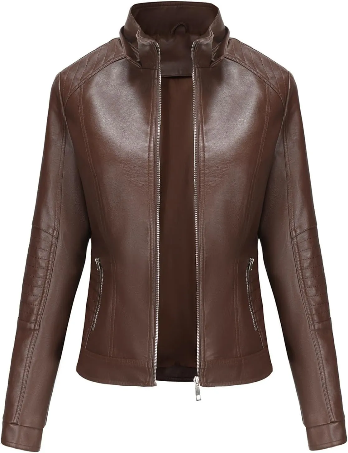 HGps8w Women's Faux Leather Jacket Classic Full Zip Motorcycle Jackets PU Biker Coat with Removable Hood