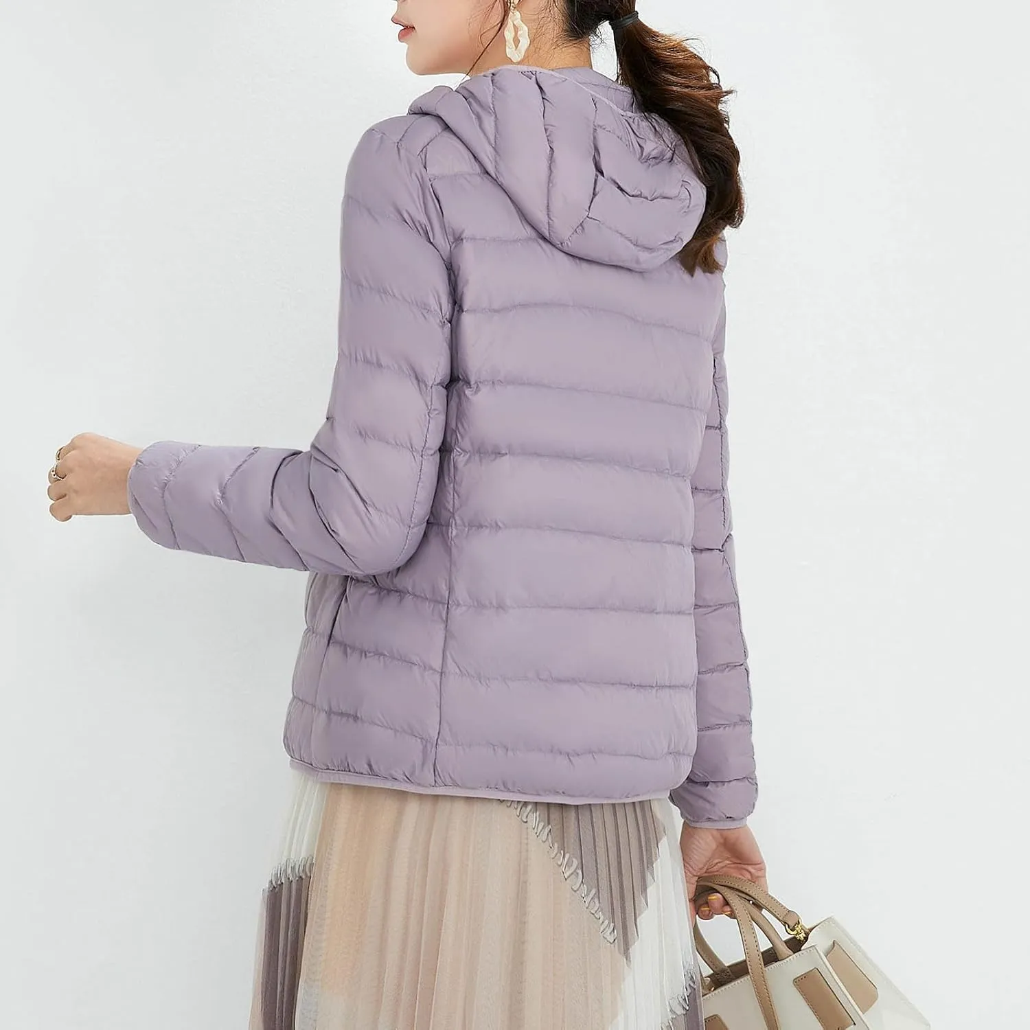 HGps8w Womens Lightweight Packable Hooded Puffer Jacket Casual Zip Up Winter Warm Quilted Padded Down Coats Outwear