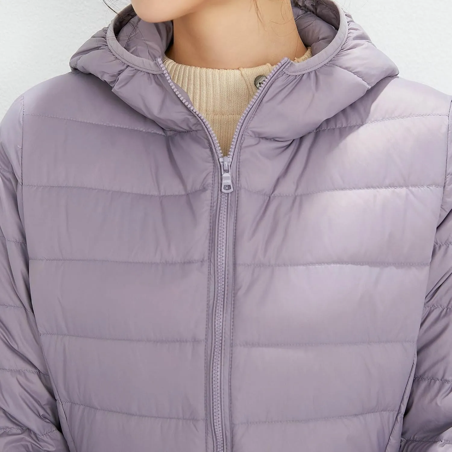 HGps8w Womens Lightweight Packable Hooded Puffer Jacket Casual Zip Up Winter Warm Quilted Padded Down Coats Outwear