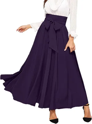 High Waisted Skirts for Women Asymmetrical Draped Hem Flowy Midi Length Bohemian Skirt with Adjustable Waist Tie