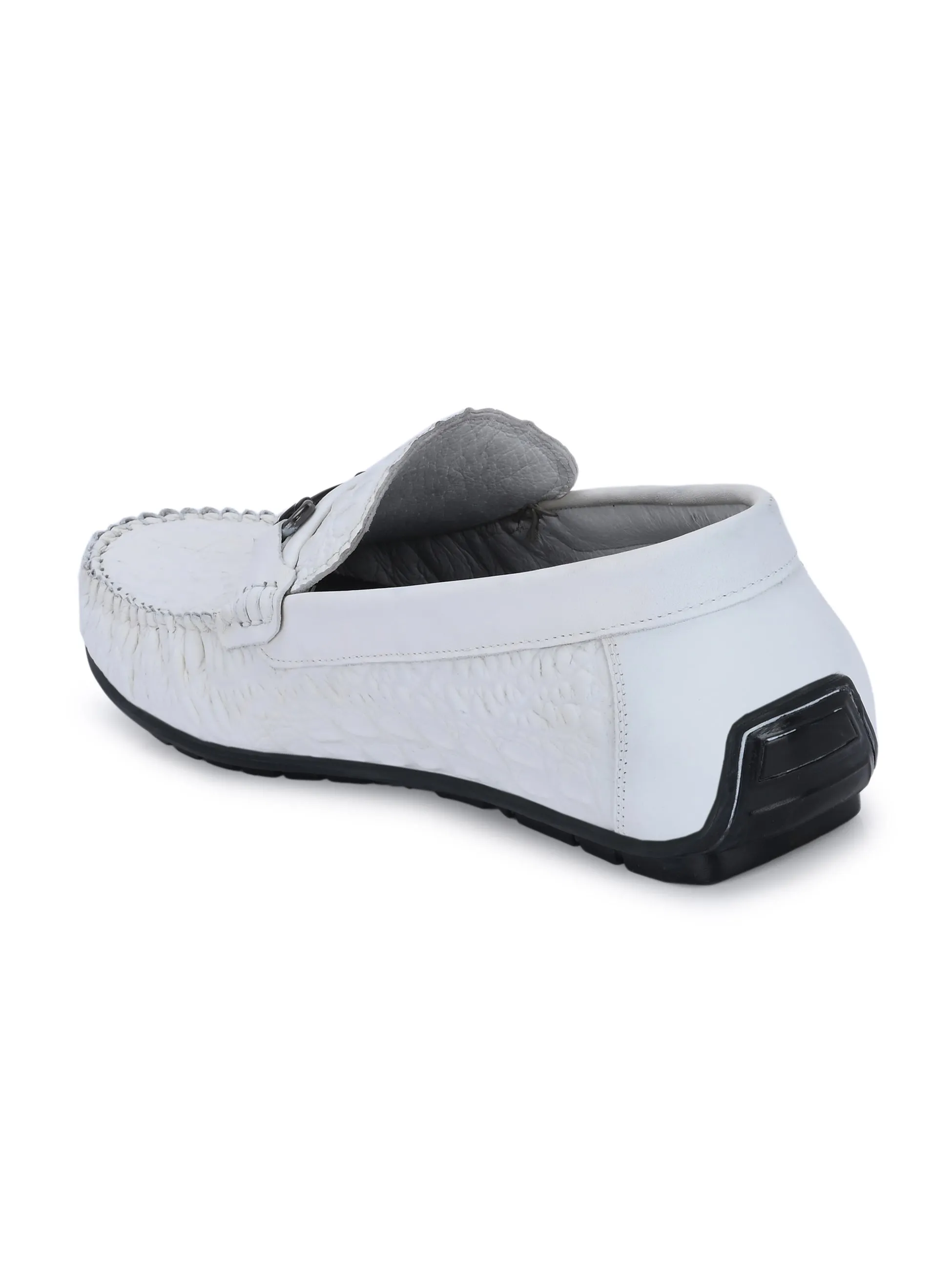 Hitz Men's White Leather Casual Slip on Loafers