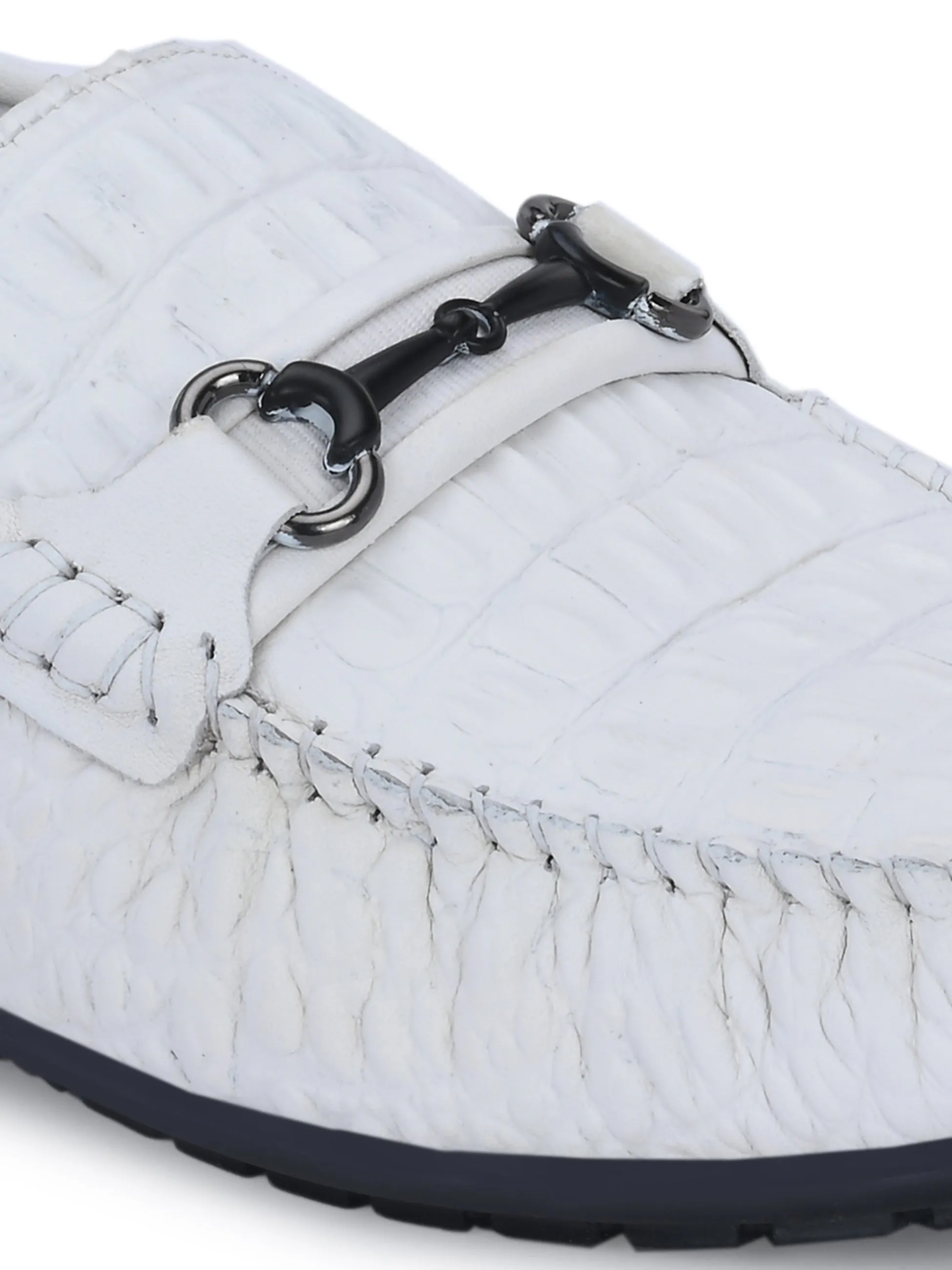 Hitz Men's White Leather Casual Slip on Loafers